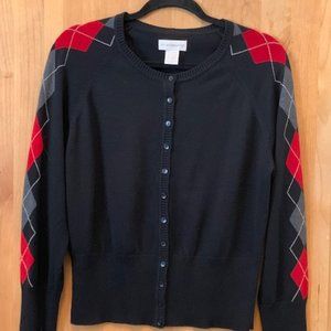 Worthington Black Cardigan with Argyle Sleeve